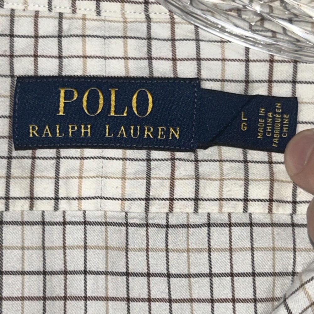 Polo Ralph Lauren Shirt Mens Large Ivory Brown Check Long Sleeve Button Up - Picture 4 of 13